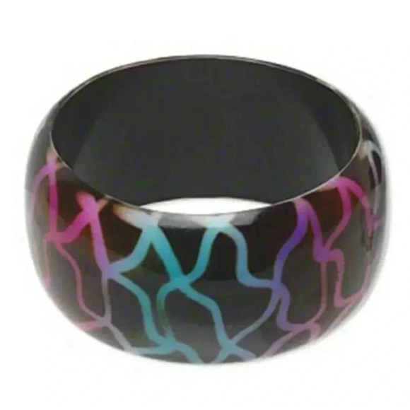 Retro Dark Brown and Neon Ombre 39mm Wide Lucite Acrylic Bangle Bracelet - Picture 1 of 1